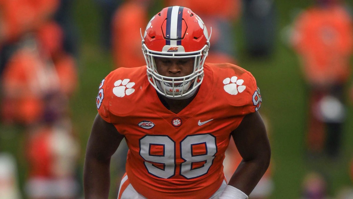 Clemson defensive end Myles Murphy(98) lines up against The Citadel during the second quarter of the game Saturday, Sept. 19, 2020 at Memorial Stadium in Clemson, S.C. Clemson The Citadel Ncaa Footba...